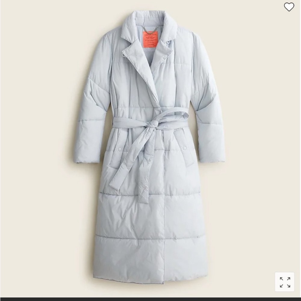 J.Crew Women's Long Puffer Wrap Coat PrimaLoft Pale Sky